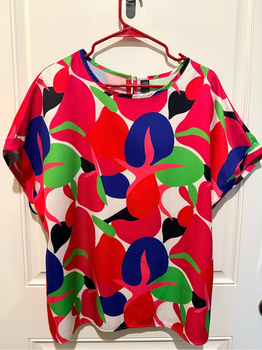SHEIN curve  Bright Multi-Color Short Sleeve Blouse - Pink/Red/Blue/Green